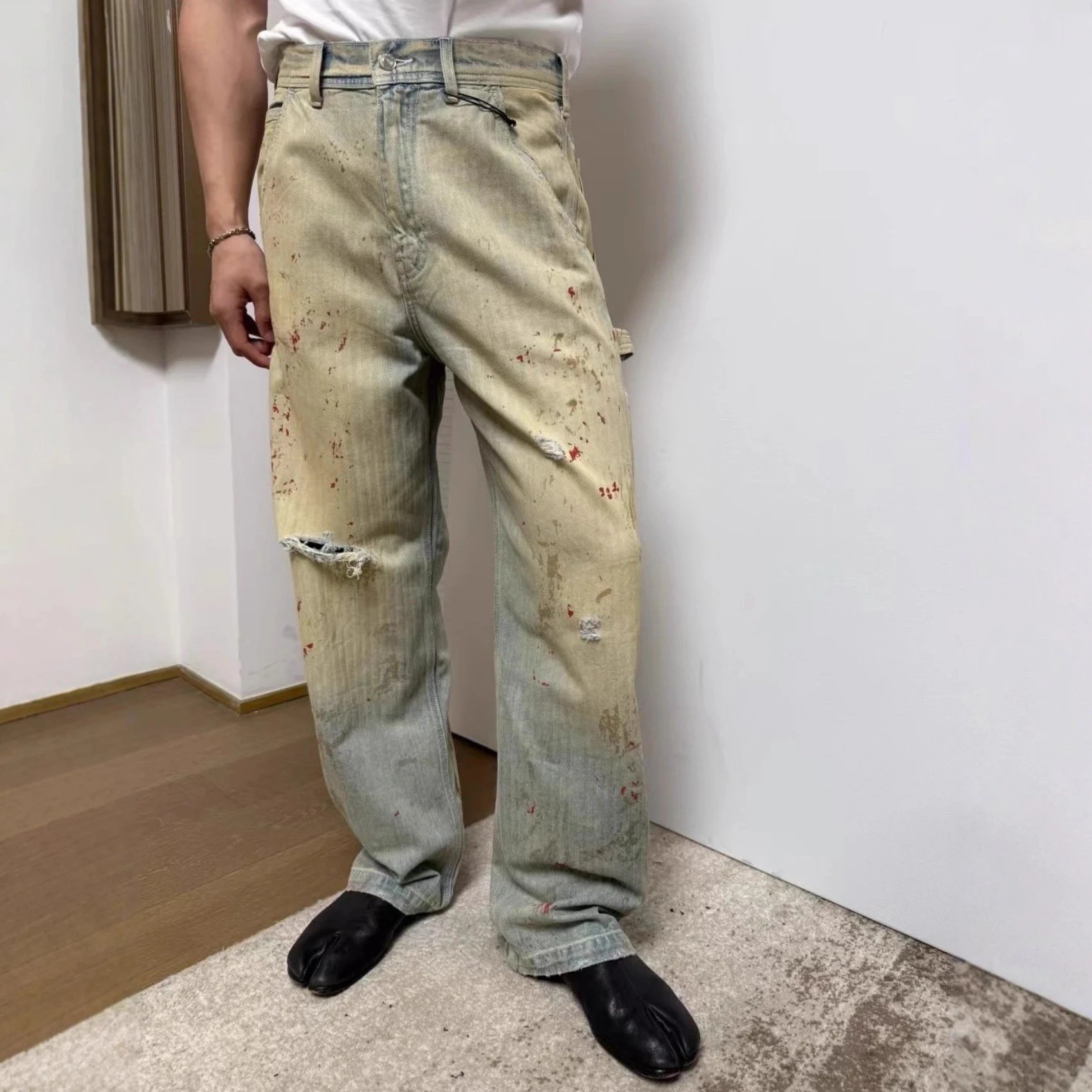 Distressed Light Blue Denim Carpenter Jeans