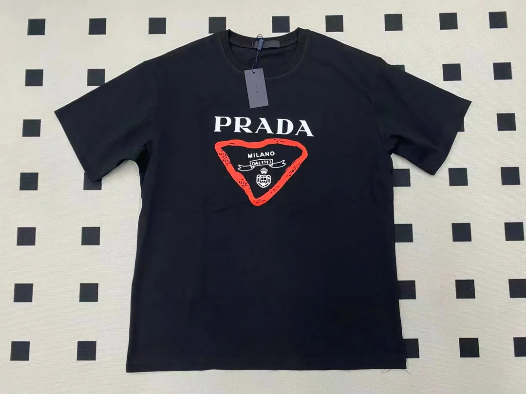 Prada Triangle Logo White Graphic T-Shirt