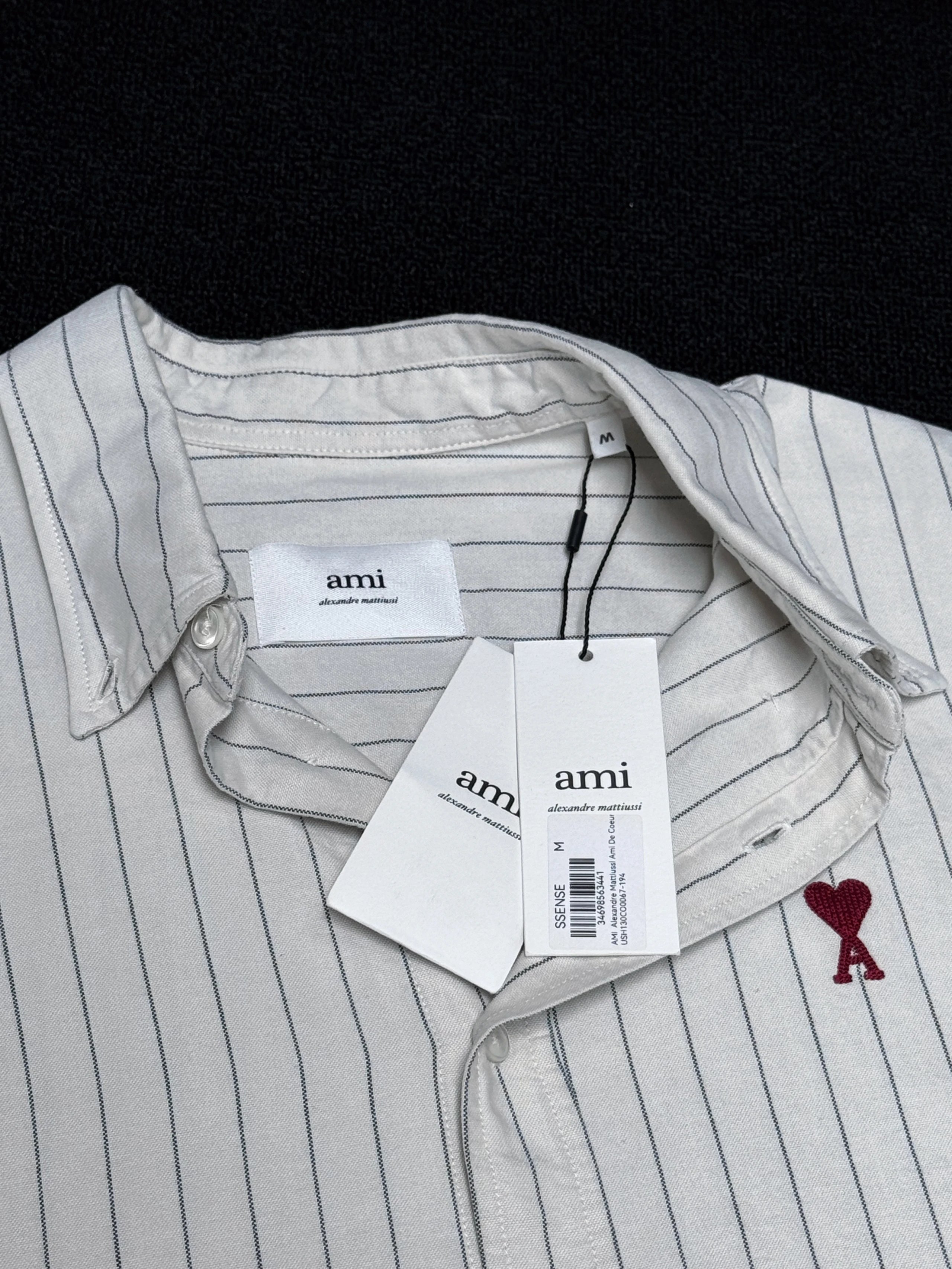 Balenciaga Striped White Heart Embroidery Oversized Shirt