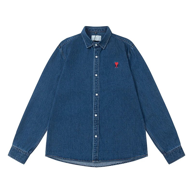 Denim Shirt Blue Embroidered Heart Oversized