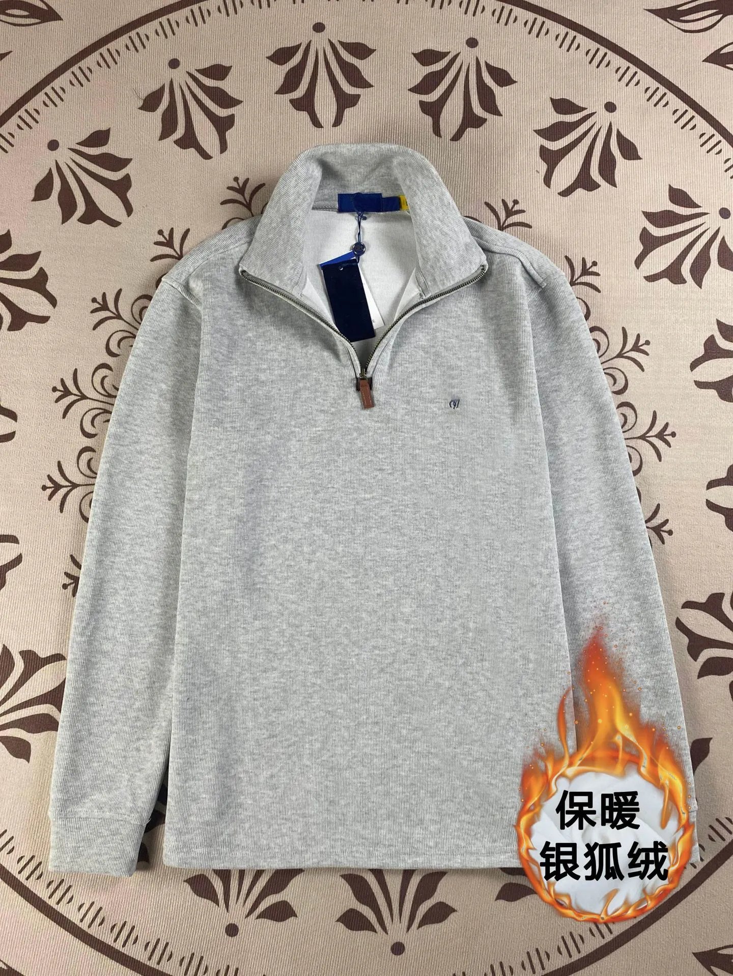 Corduroy Quarter-Zip Pullover Navy Blue Warm Fleece Sweatshirt