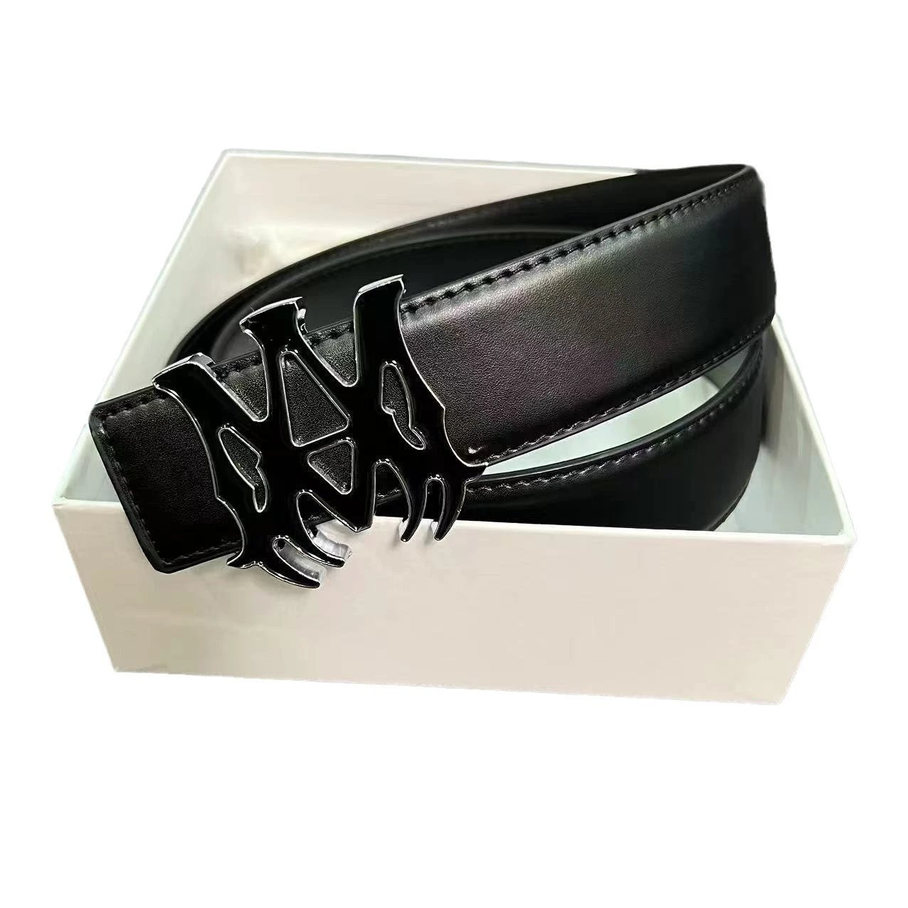 Amiri Logo Buckle Black Leather Casual Belt