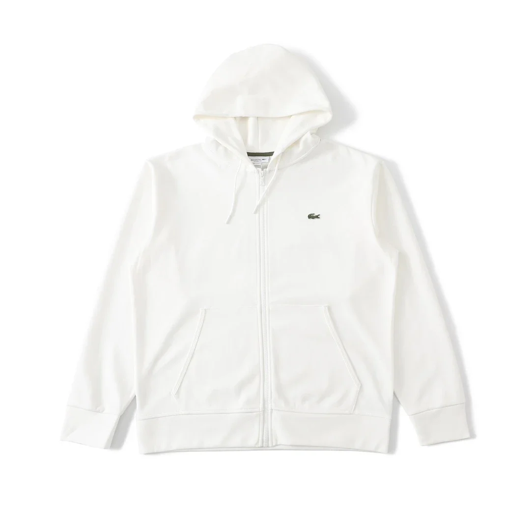 Lacoste White Zip-Up Hoodie