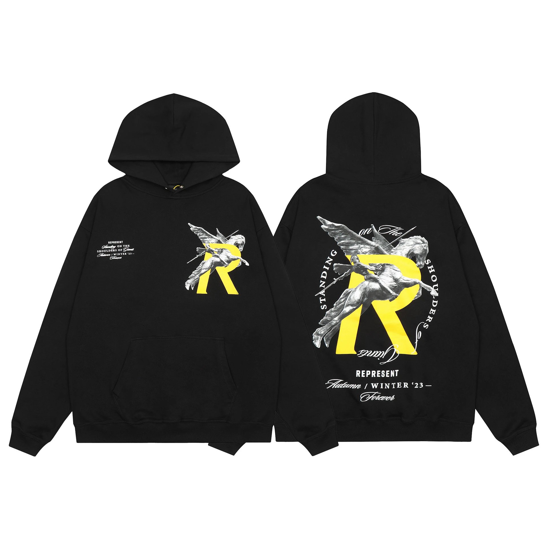 Black Hoodie With Lightning Script Graphic Streetwear