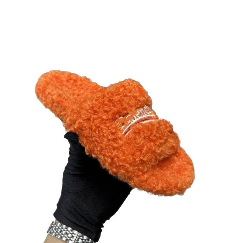 Fluffy Slippers Pink Orange Gray Black White Casual Slide-On