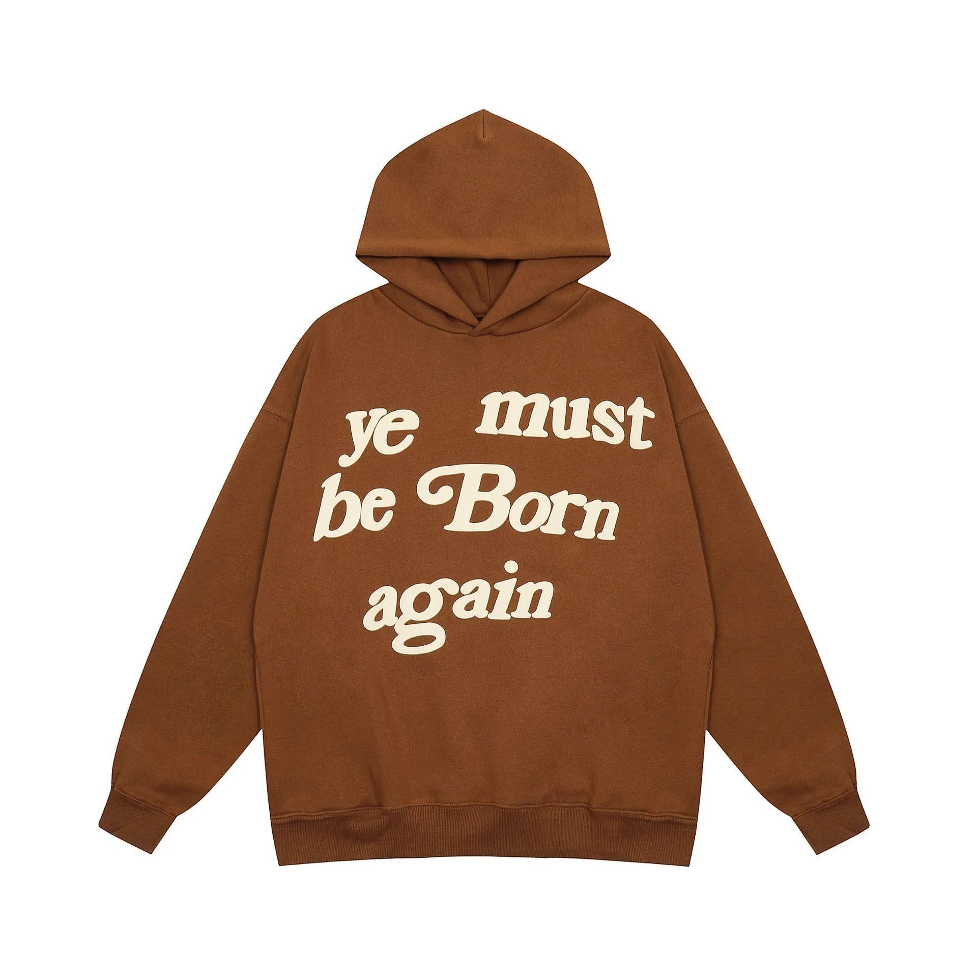 Black Hooded Sweatshirt With Cream 'Ye Must Be Born Again' Graphic Oversized Streetwear