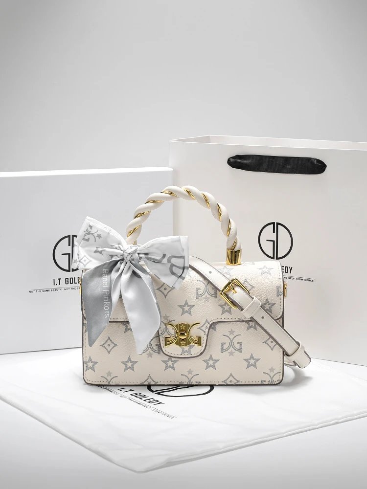 Monogram Print Off-White Braided Handle Crossbody Bag