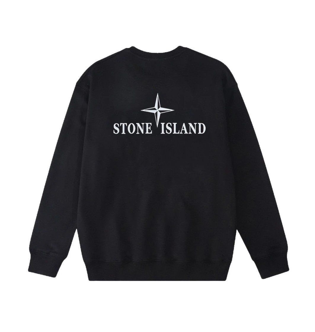 Stone Island White Logo Embroidered Crewneck Sweatshirt