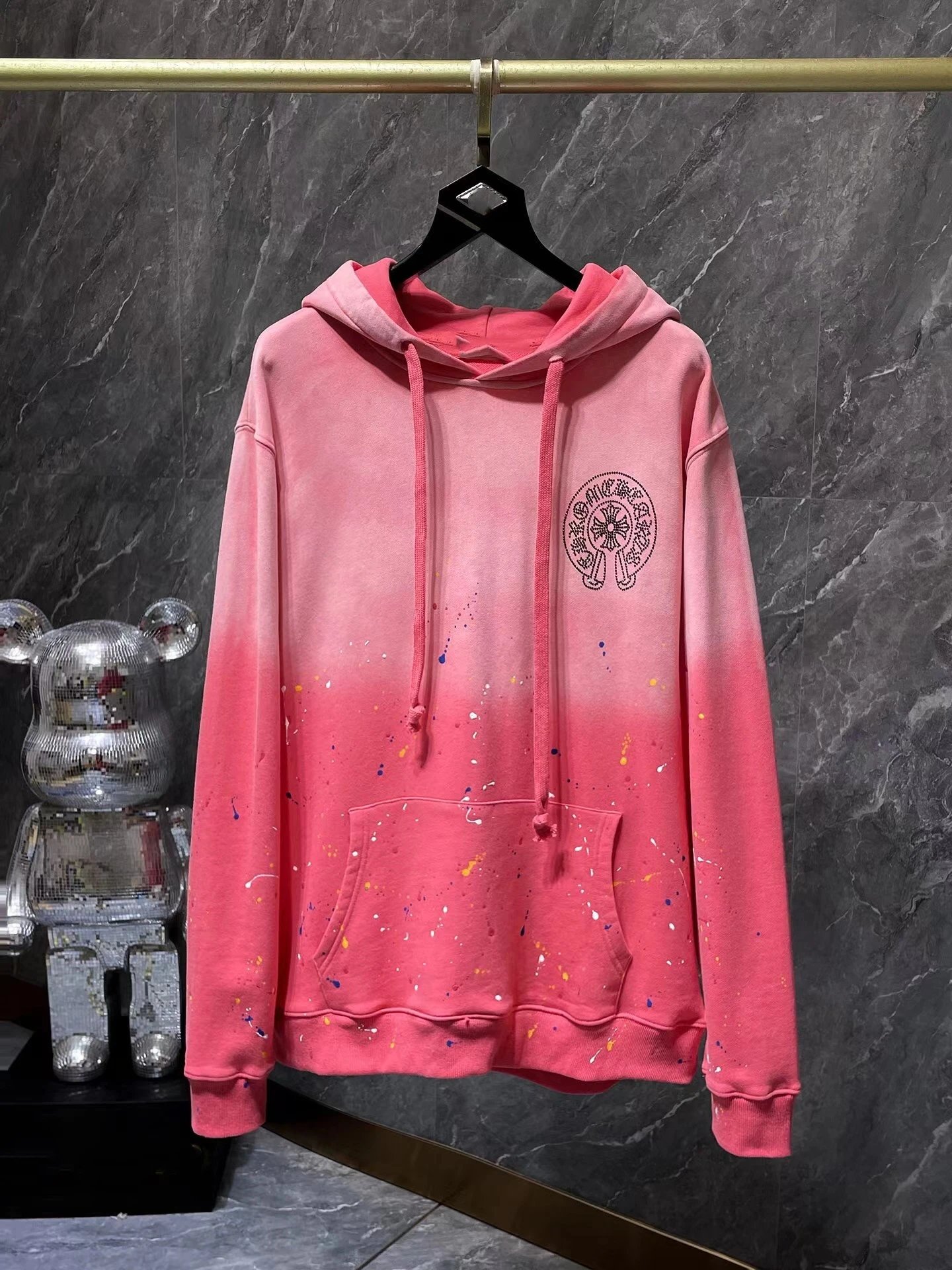 Chrome Hearts Paint Splatter Black Pink Yellow Oversized Hoodie