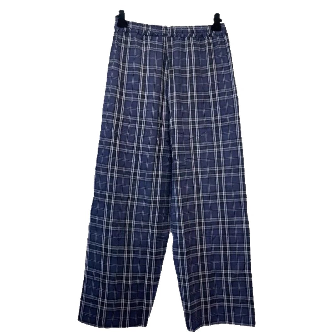 Plaid Wide-Leg Pants Navy Blue Streetwear