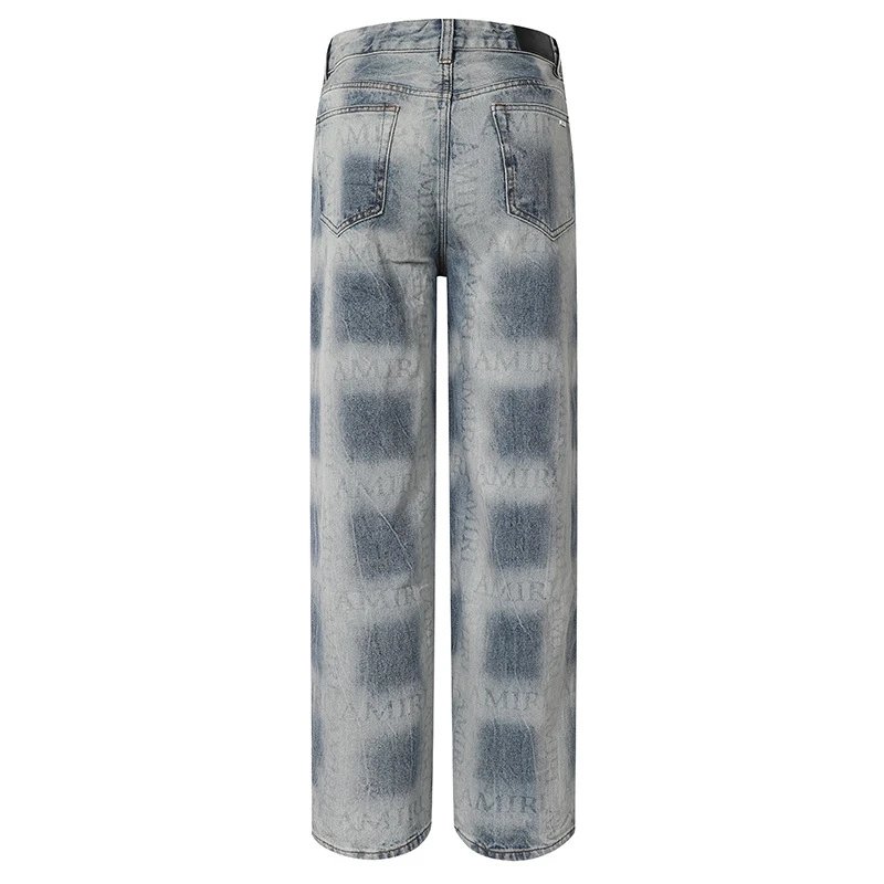 Amiri Logo Print Light Blue Wide Leg Denim Jeans