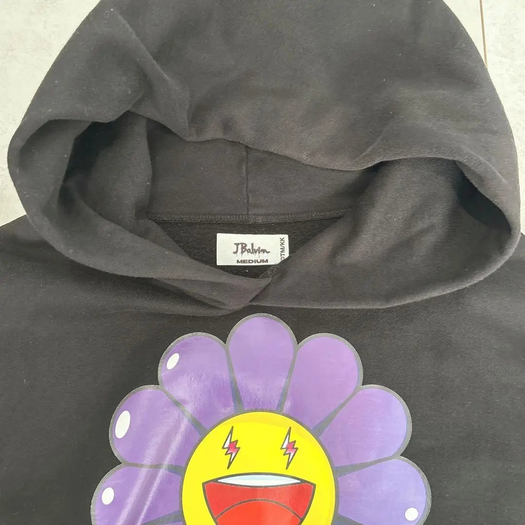 Black Hooded Sweatshirt with Purple Flower Graphic Print