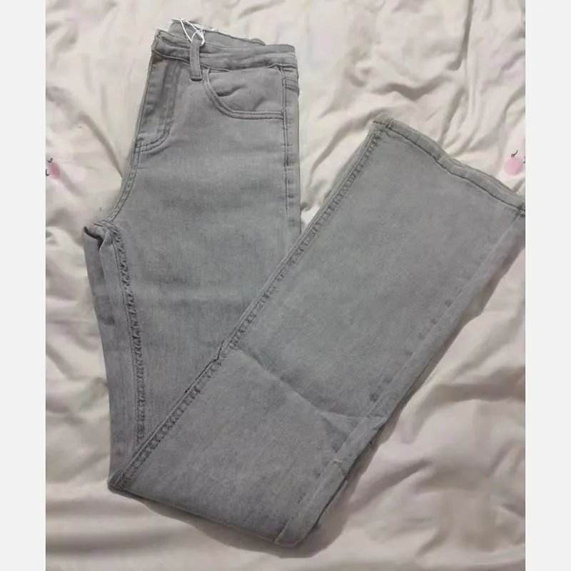 High Waist Gray Straight Leg Denim Jeans