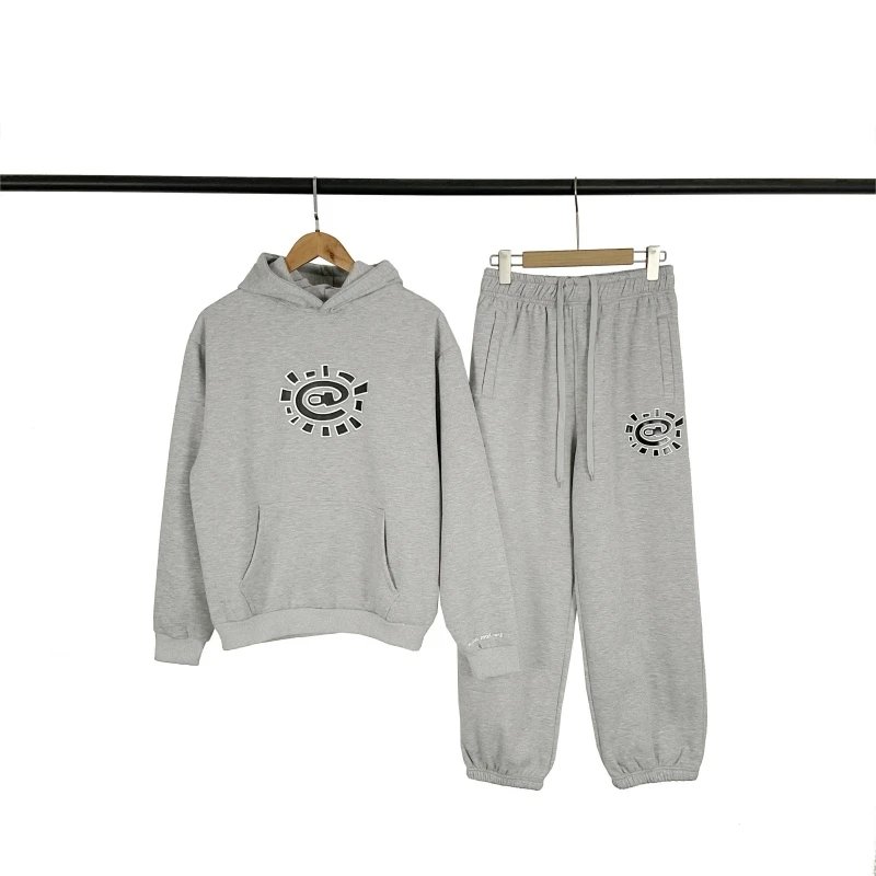 Graphic Hooded Sweatshirt Set Gray Brown Green Blue Black Streetwear