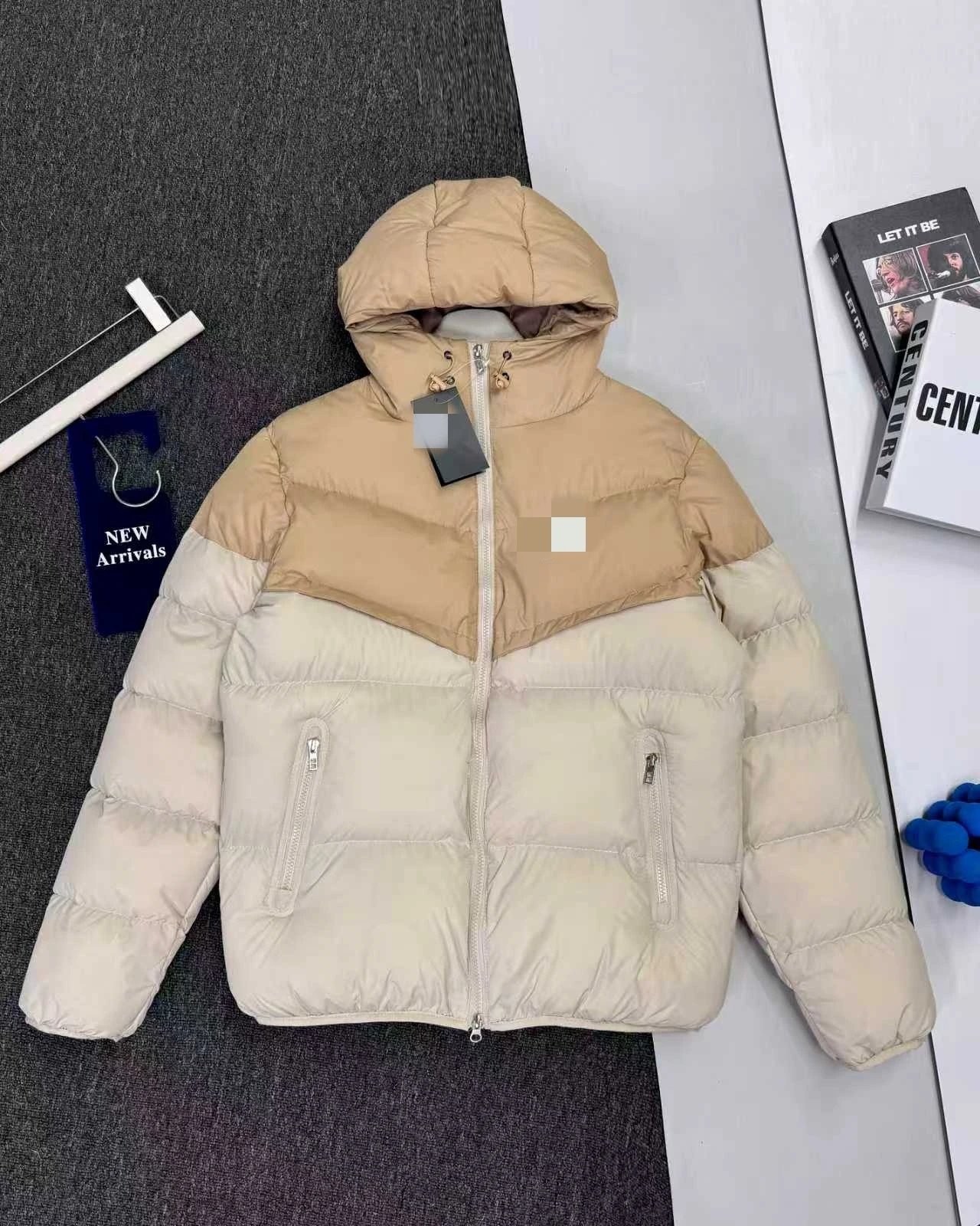 Black Hooded Puffer Jacket With Zippered Pockets