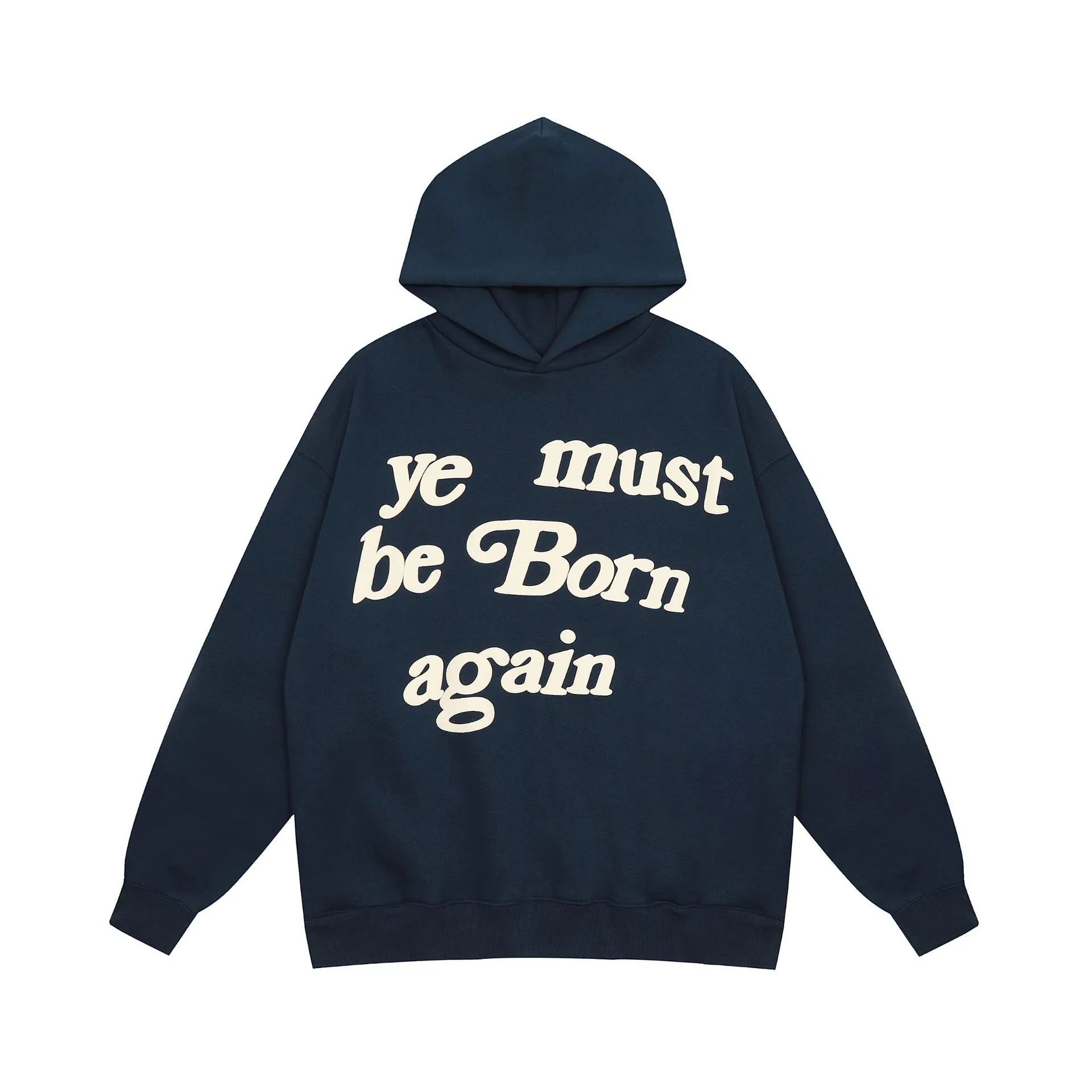 Black Hooded Sweatshirt With Cream 'Ye Must Be Born Again' Graphic Oversized Streetwear
