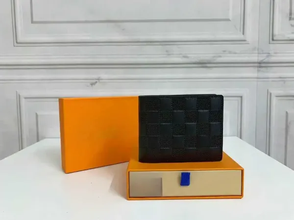 Design Bifold Wallet Black Leather with Orange Packaging Short Wallet - 4