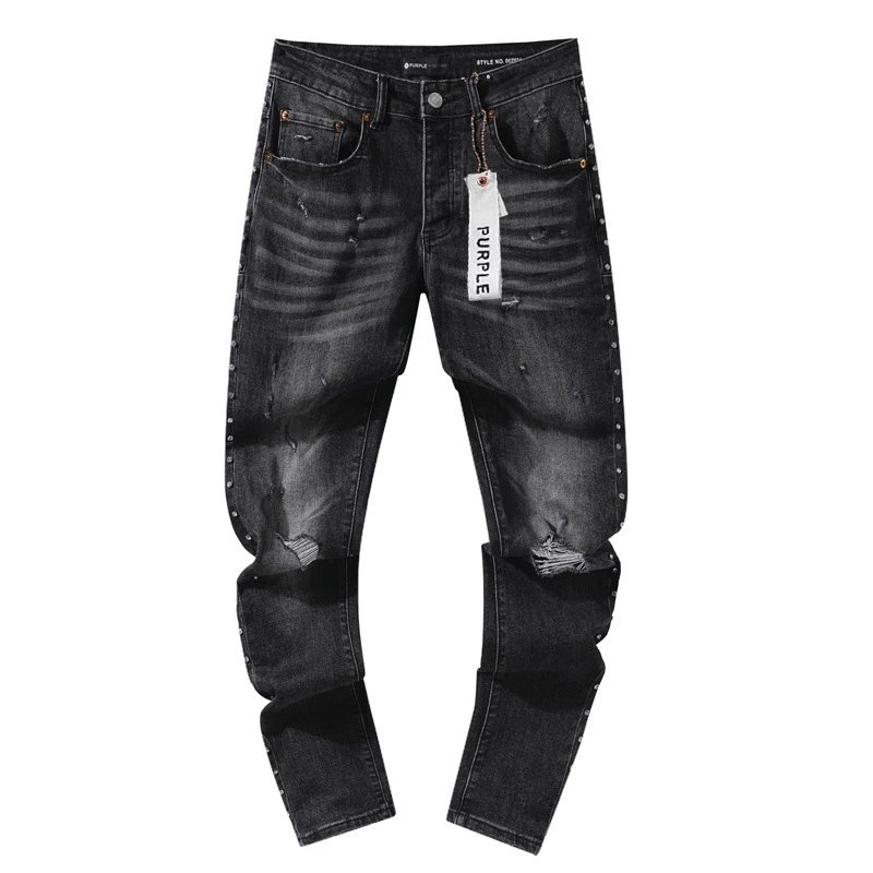 Purple Denim Jeans Gray Distressed Slim Fit