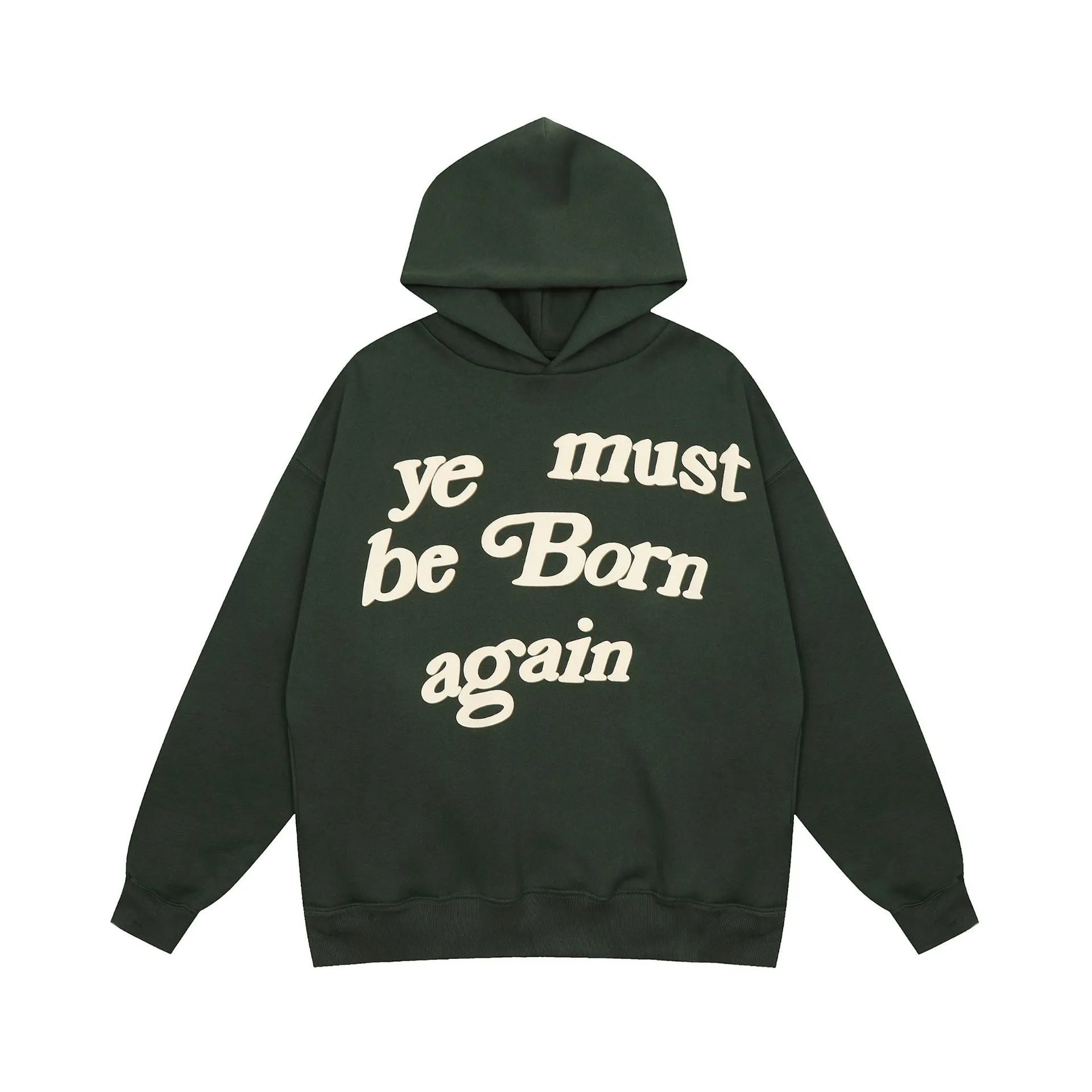 Black Hooded Sweatshirt With Cream 'Ye Must Be Born Again' Graphic Oversized Streetwear