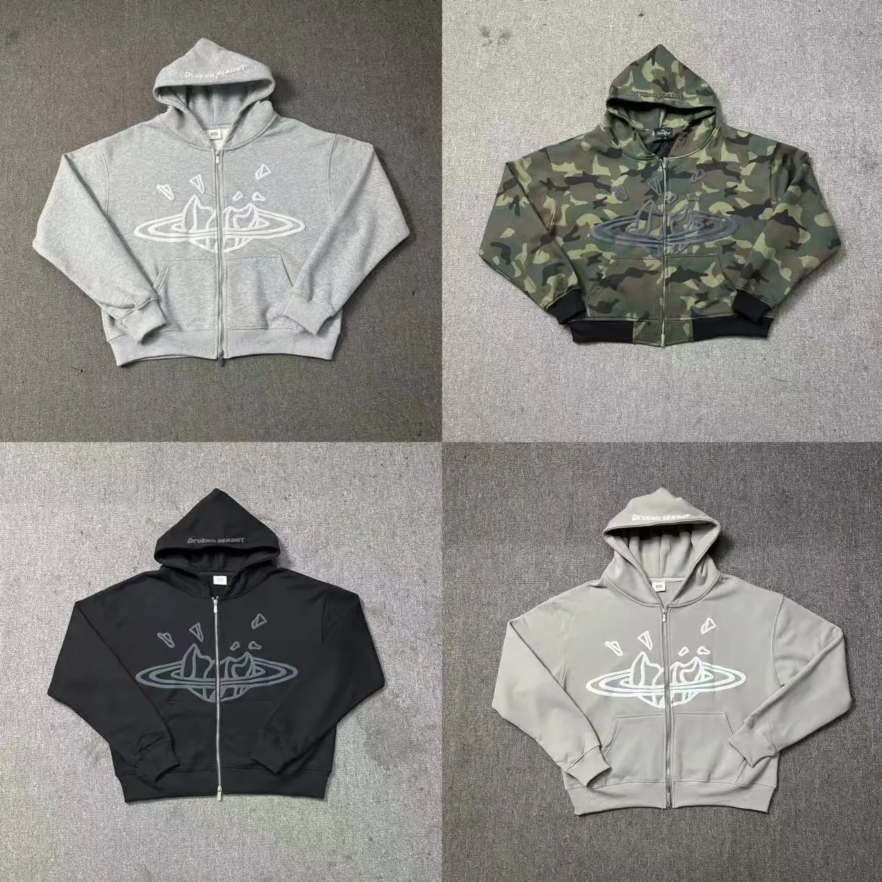 Dark Planet Grey Camo Black Light Grey Zip-Up Hoodies