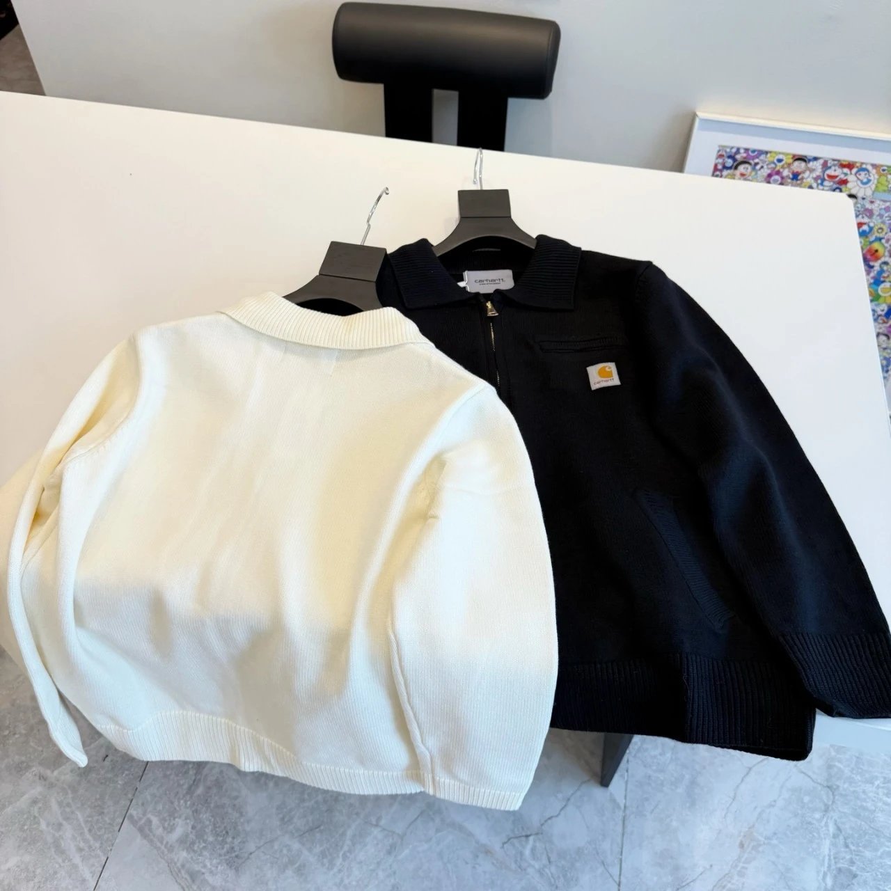 Carhartt Knit Zip-Up Jacket Cream and Black Casual Sweater
