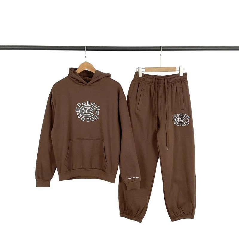 Graphic Hooded Sweatshirt Set Gray Brown Green Blue Black Streetwear