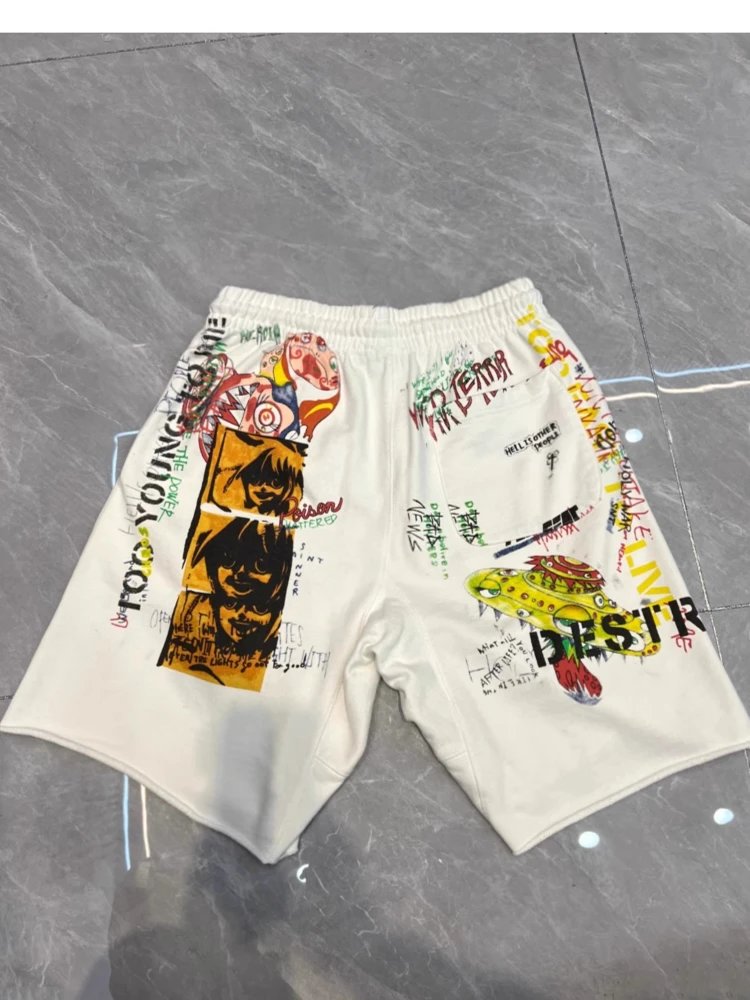 Saint Graffiti Print Off-White Streetwear Shorts