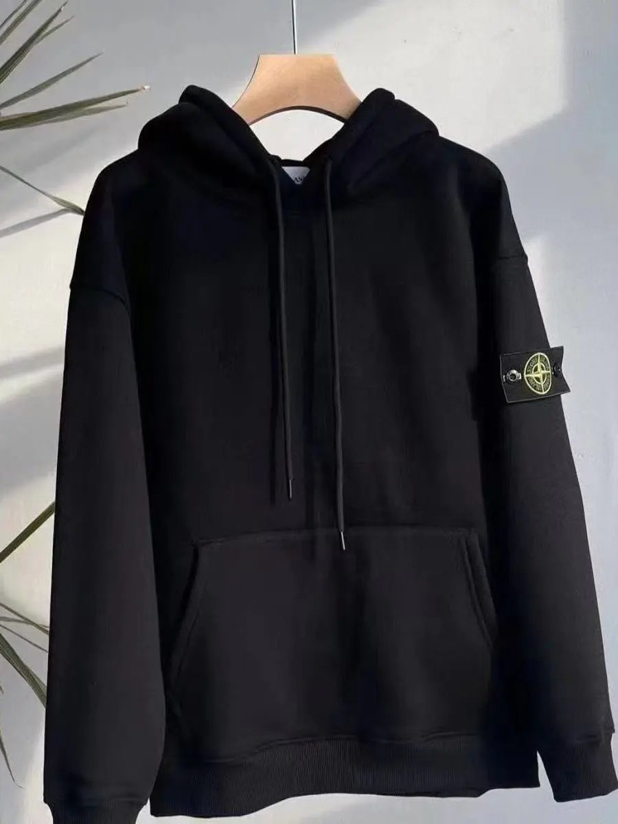 Stone Island Long-Sleeved Hooded Sweatshirt for Couples, Solid Color, Loose Fit, Casual Hoodie