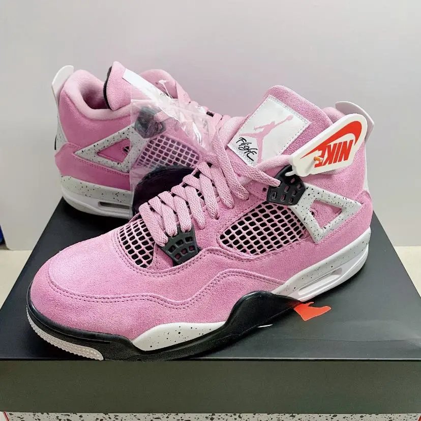 Rainbow A*ir Jo*rdan 4 AJ4 Pink Black Suede Mid-top Retro Basketball Shoes AQ9129-501