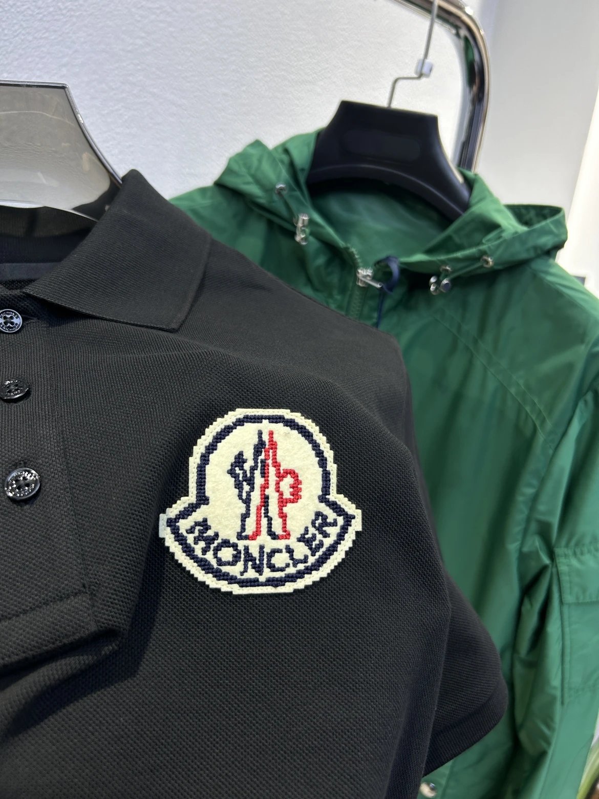 Moncler Classic Logo Embroidered Black Green White Blue Piqué Polo Shirt