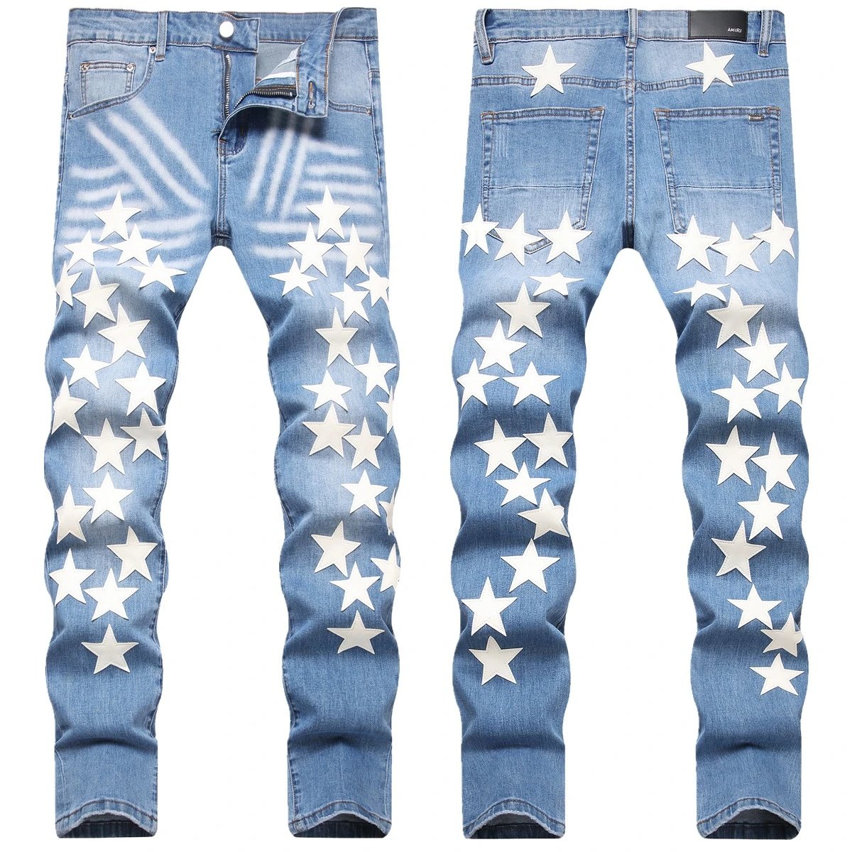 Star Embellished Light Blue Distressed Slim Fit Jeans