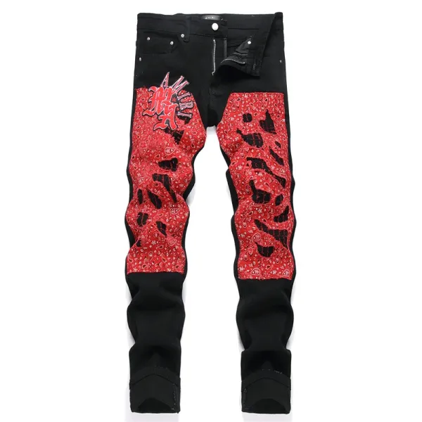 Philipp Plein x Bandana Print Distressed Black Jeans - 1
