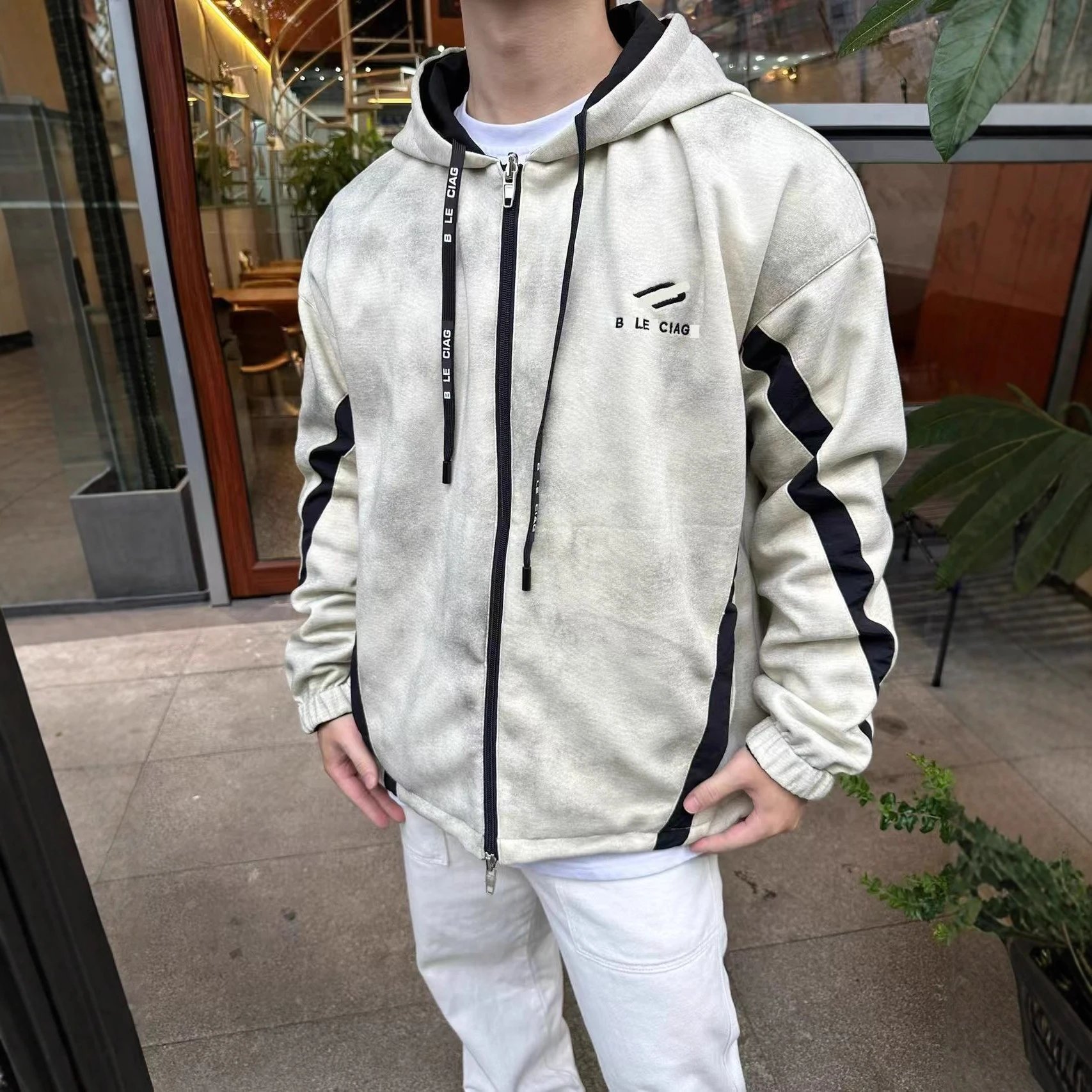 B Le Ciag Hooded Windbreaker Black Casual Jacket