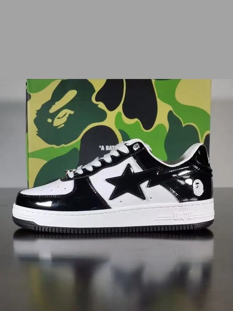 BAPE STA SUPER patent leather panda fashionable versatile men's and women's sneakers