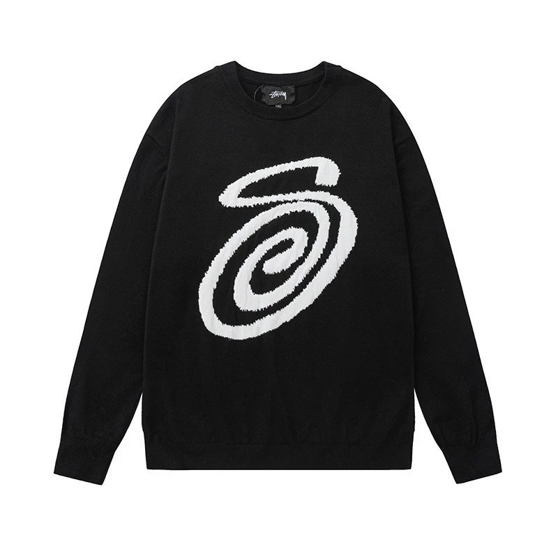 Stussy Waffle Knit Gray Graphic Long Sleeve Top