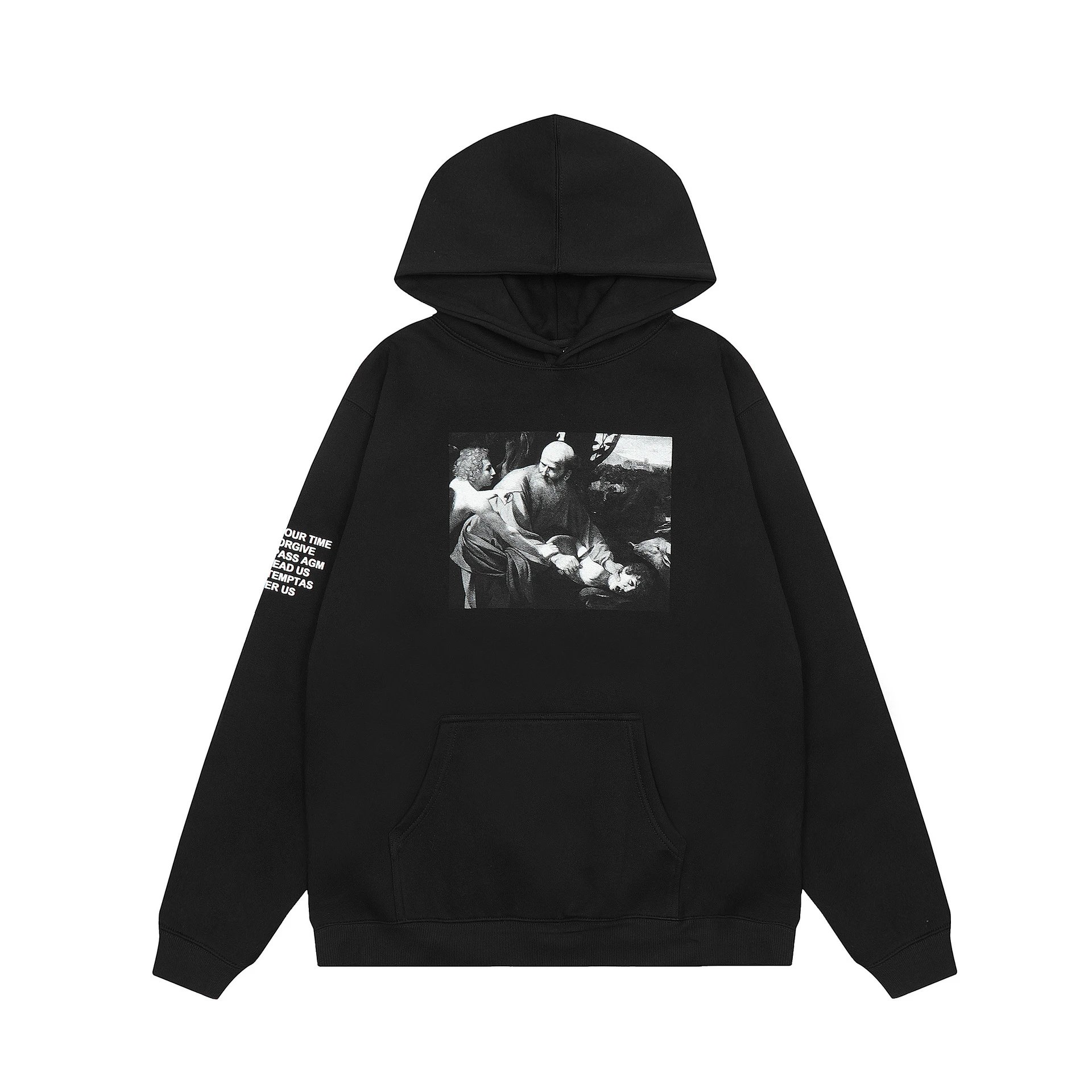Black Hoodie With Lightning Script Graphic Streetwear