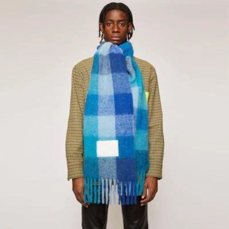 Acne Studios Checkered Yellow Beige Wool Scarf