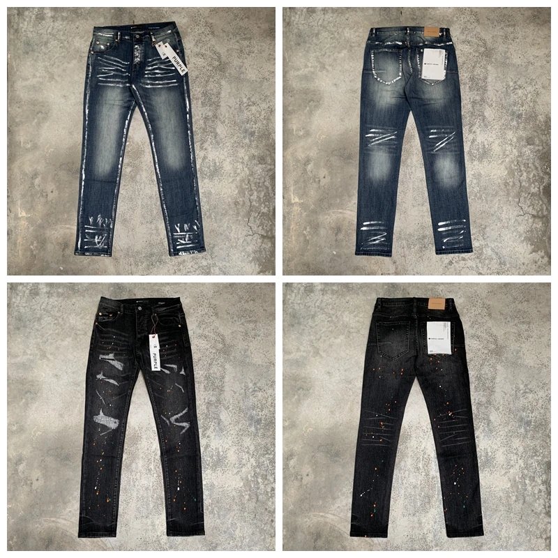 Purple Denim Jeans Black Distressed Slim Fit