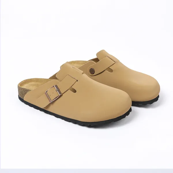Birkenstock Boston Clog Beige Leather Sandals - 1