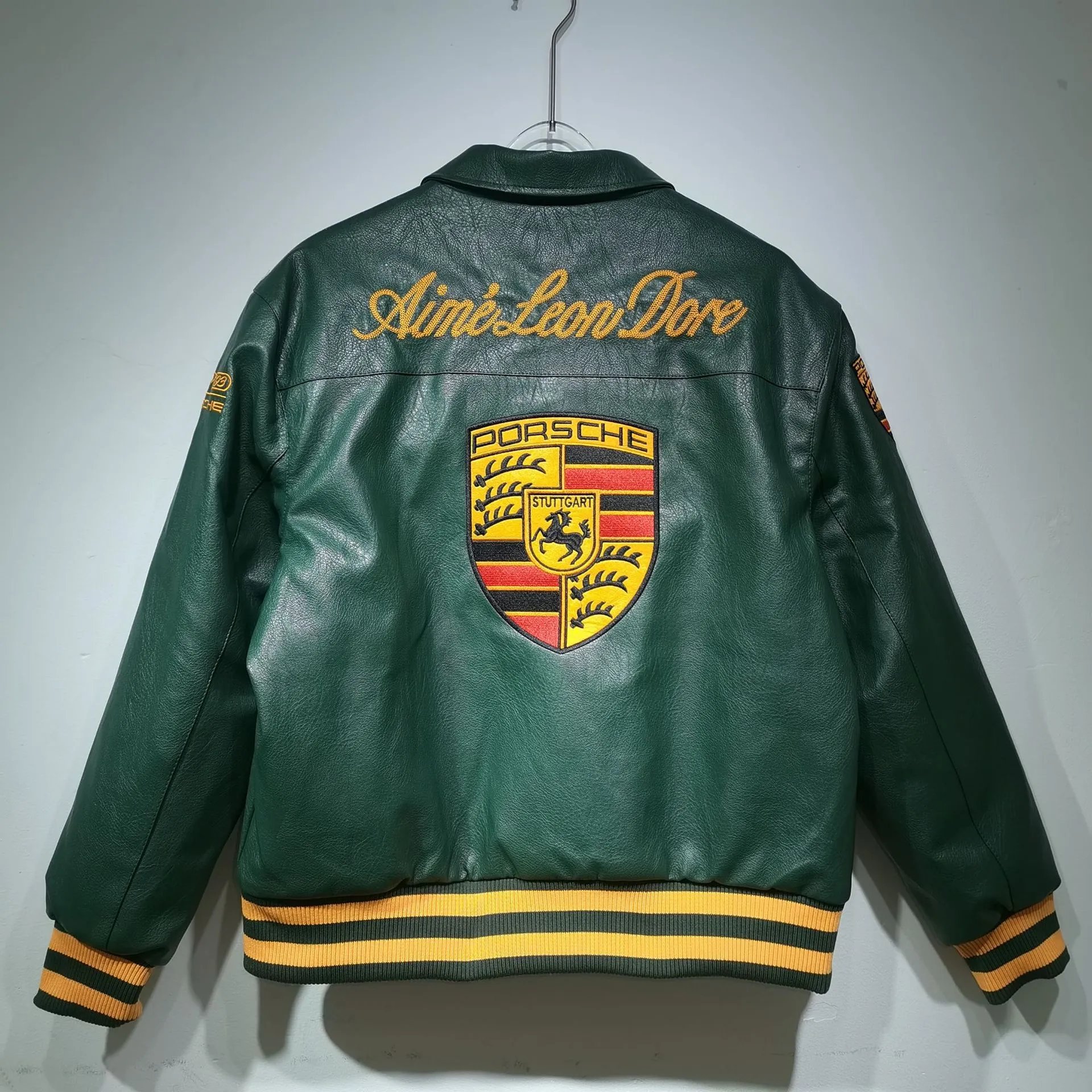 Aimé Leon Dore x Porsche Leather Bomber Jacket Green - 1