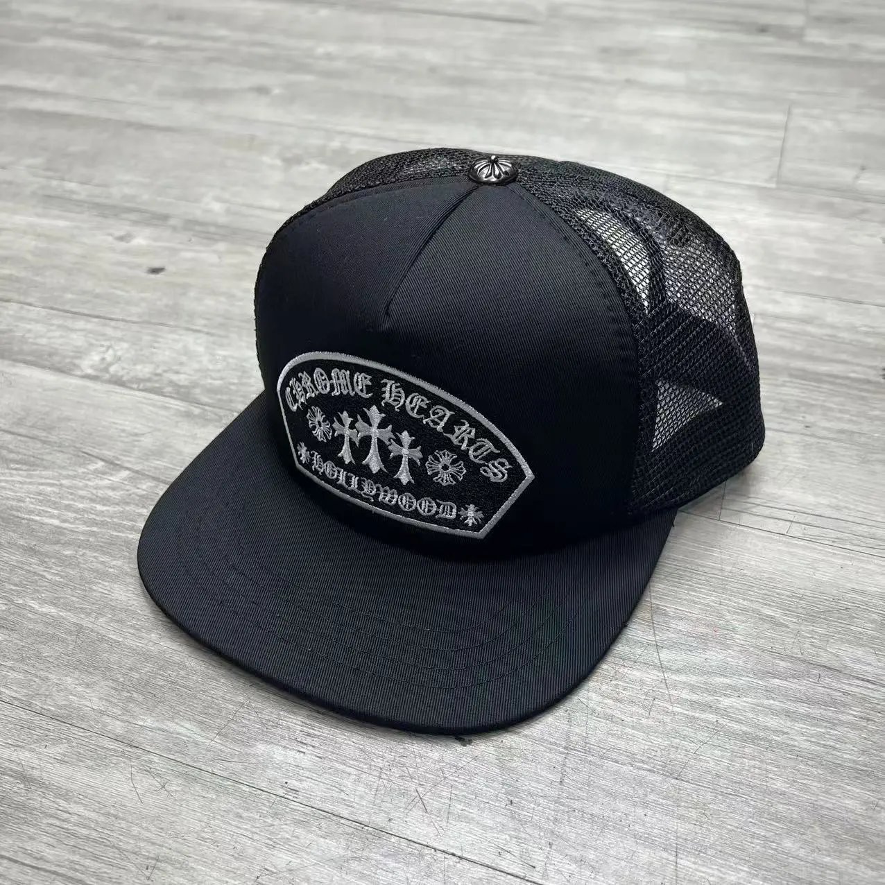 Chrome Hearts Hollywood Black White Mesh Trucker Hat