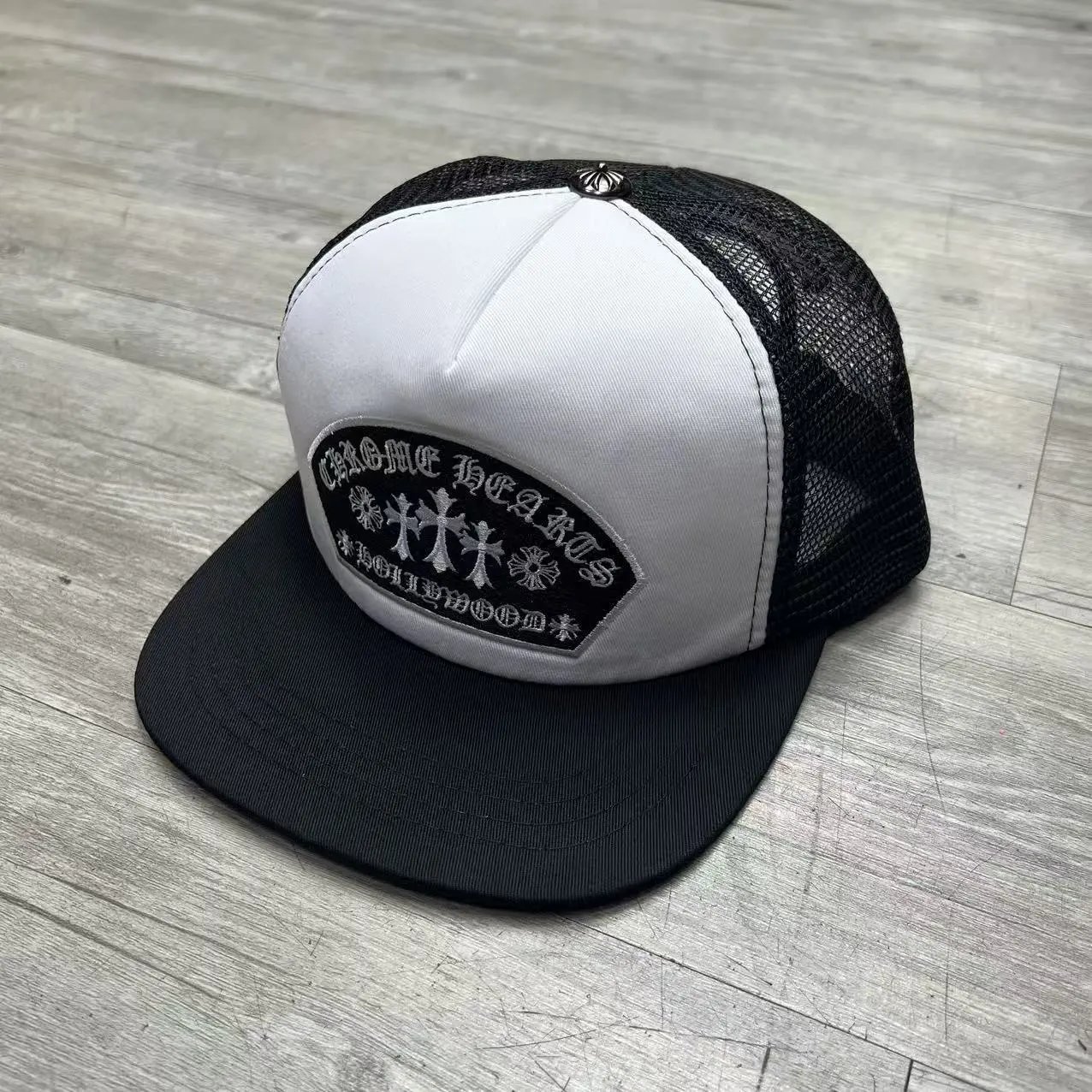Chrome Hearts Hollywood Black White Mesh Trucker Hat