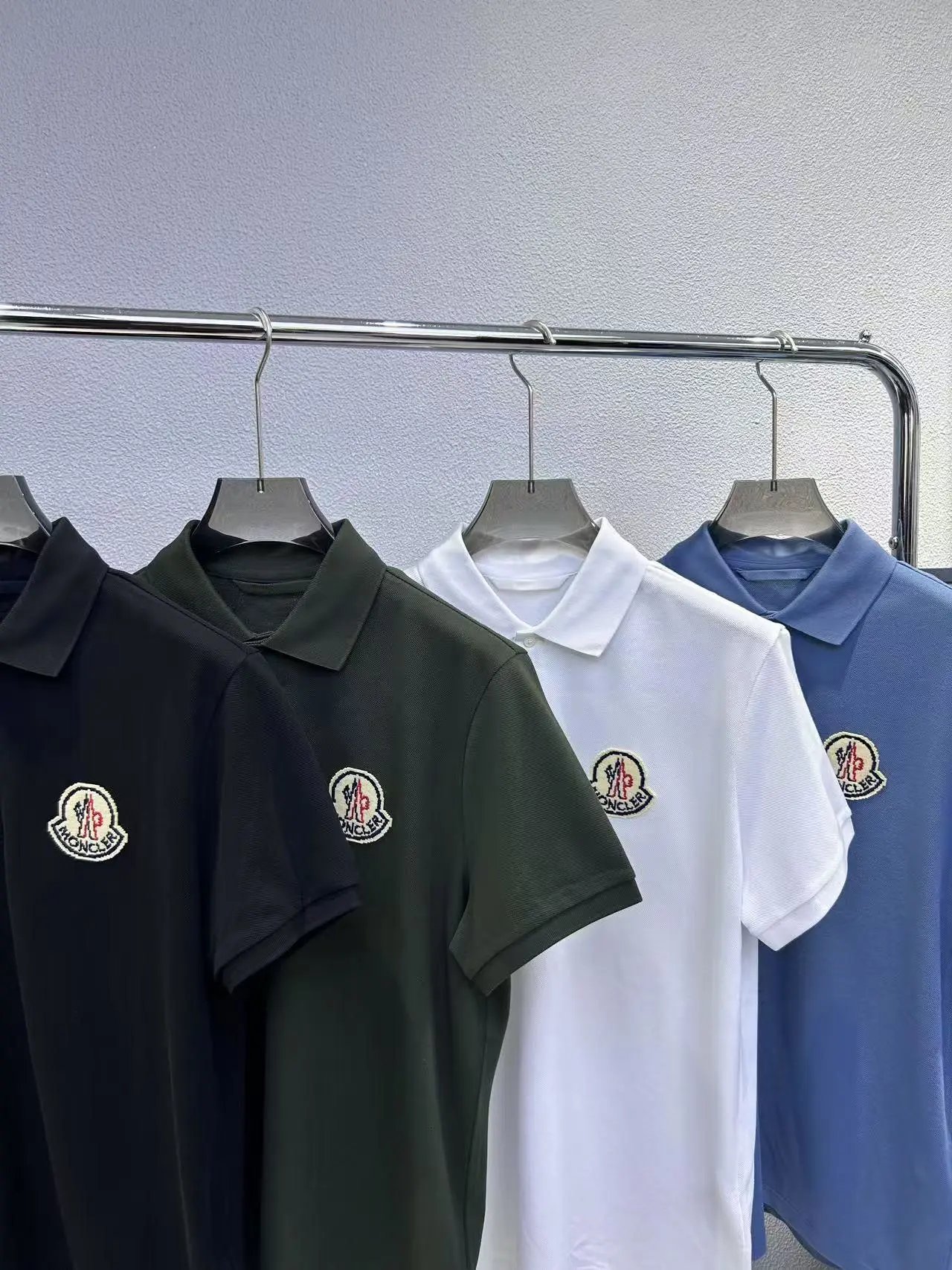 Moncler Classic Logo Embroidered Black Green White Blue Piqué Polo Shirt