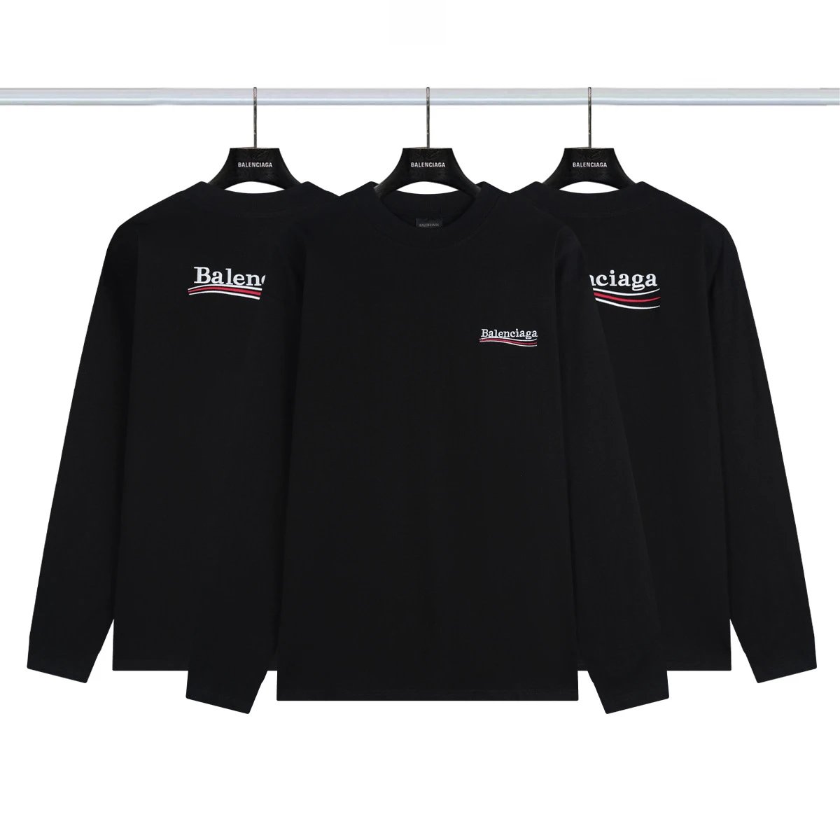 Balenciaga Logo Print Black Oversized Long Sleeve T-Shirt