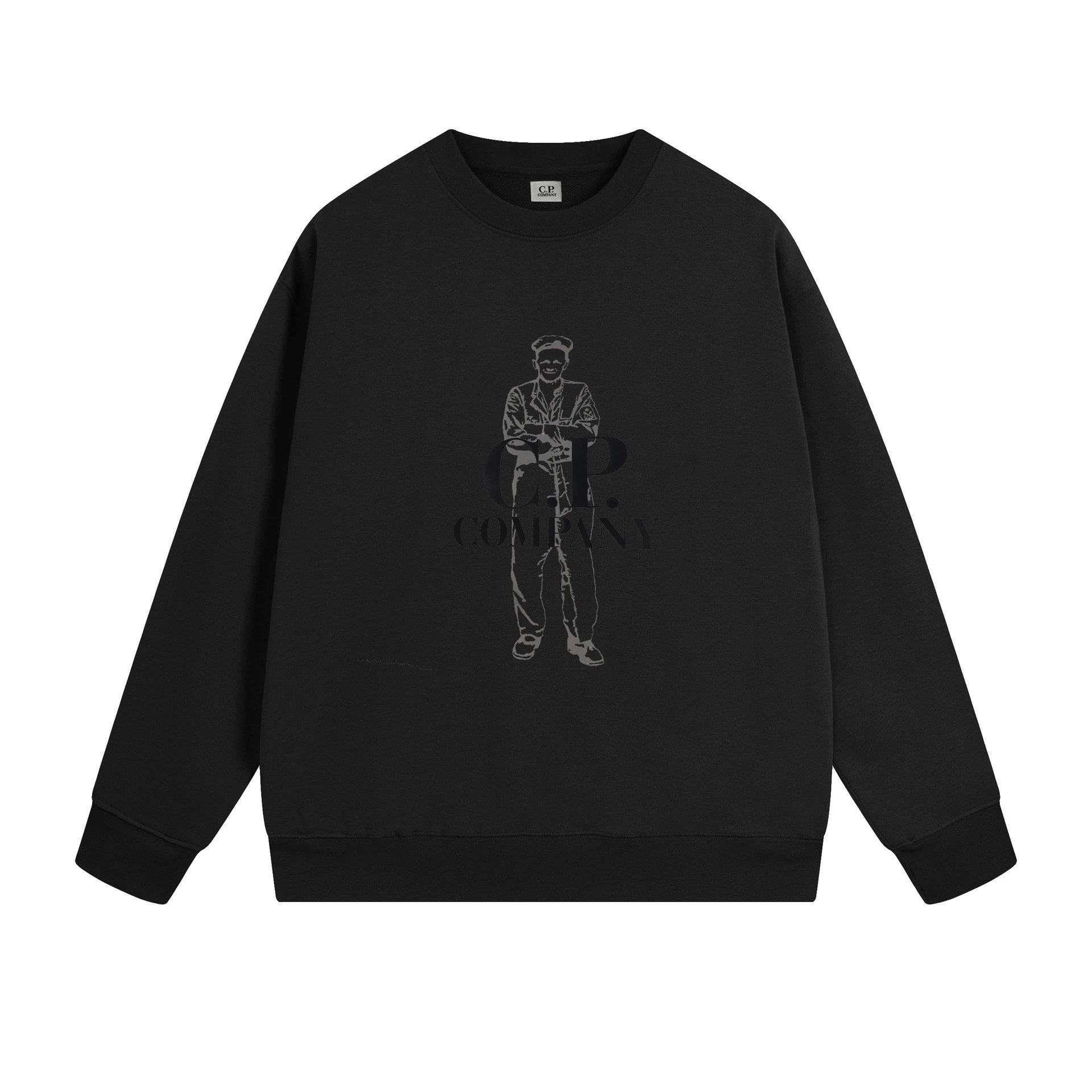 Black Cotton Crewneck Sweatshirt With Patch Detail