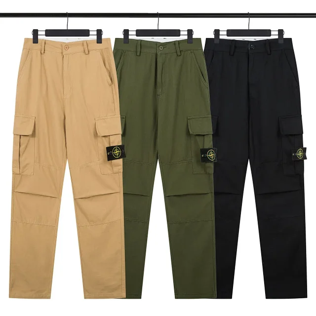 Stone Island compass badge embroidered cargo pants with multiple pockets and loose fit
