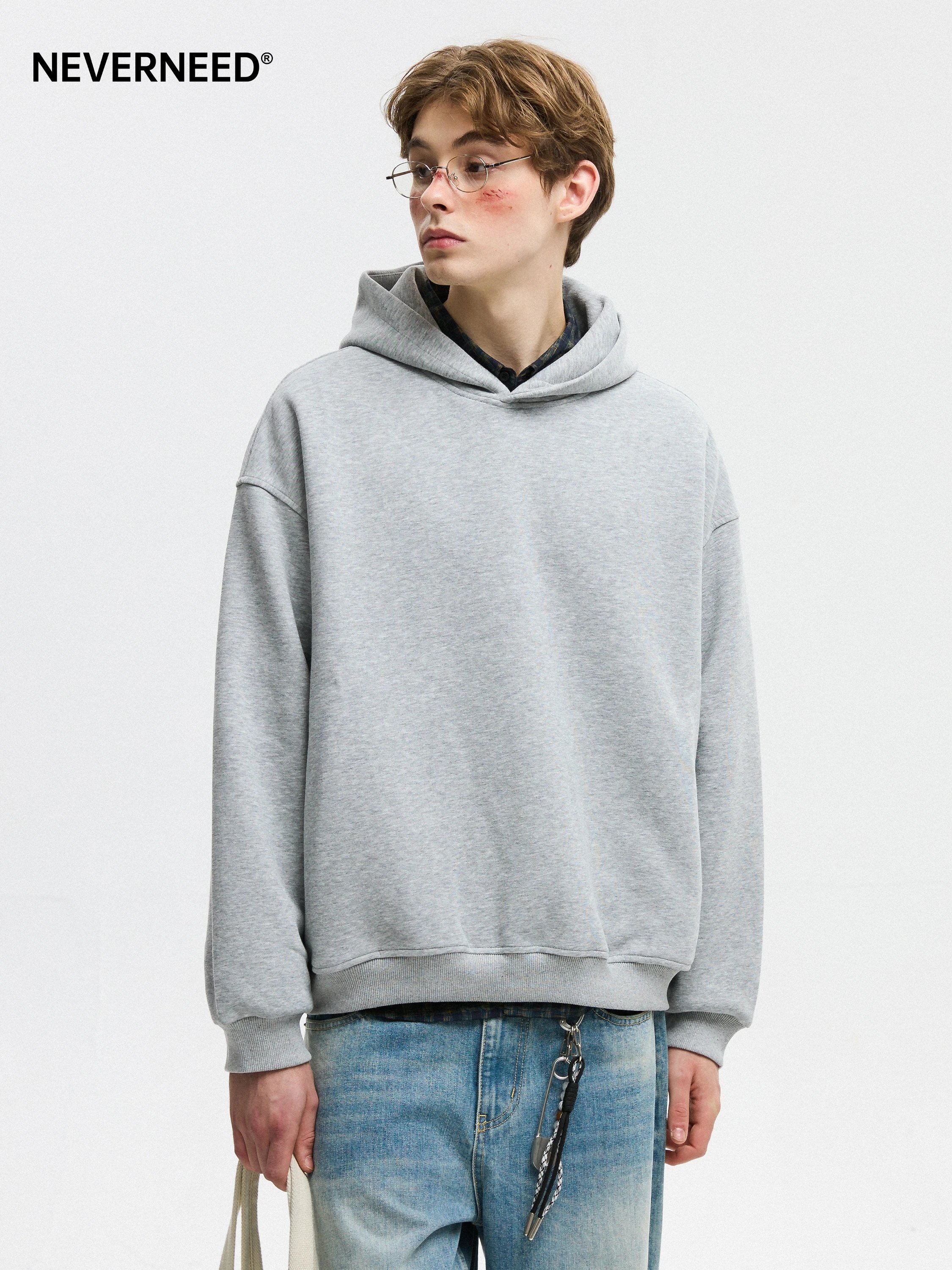 Neverneed Oversized Gray Heather Hooded Sweatshirt