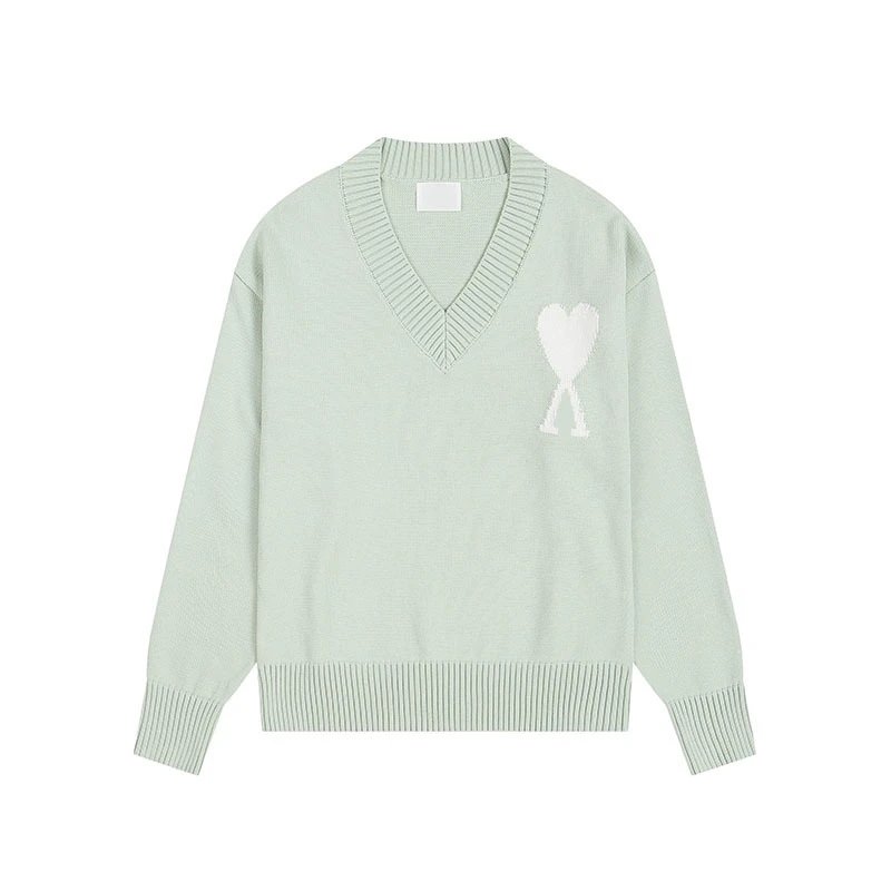 Ami Paris Heart Embroidered Mint Green Crewneck Sweater