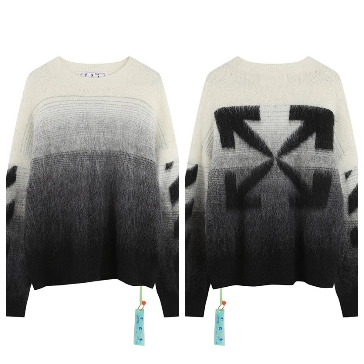 Off-White Arrow Print Black Multicolor Oversized Knit Sweater