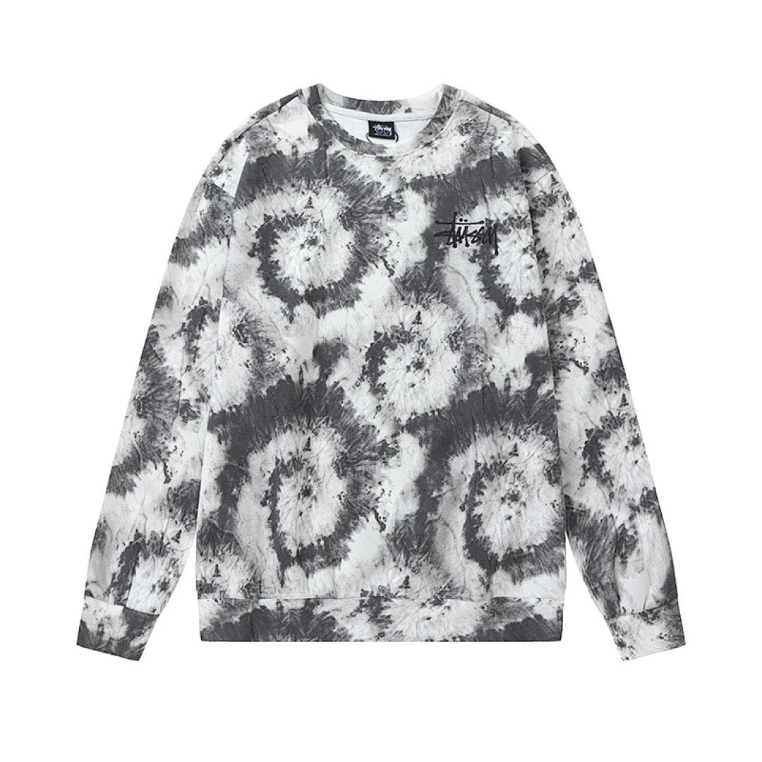 Stussy Tie-Dye Black Graphic Crewneck Sweatshirt